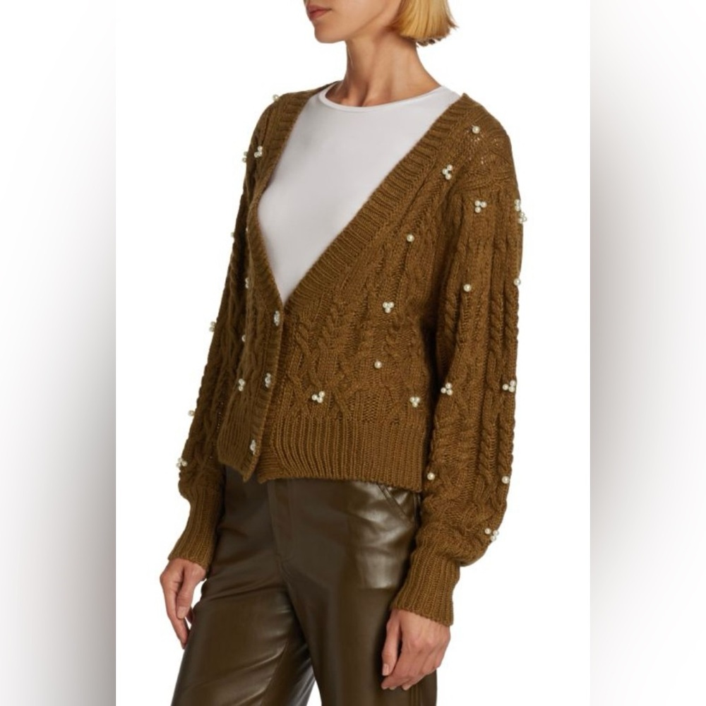 Saks Pearl Cardigan En Saison Ginnie Embellished Brown sweater pearls sz M